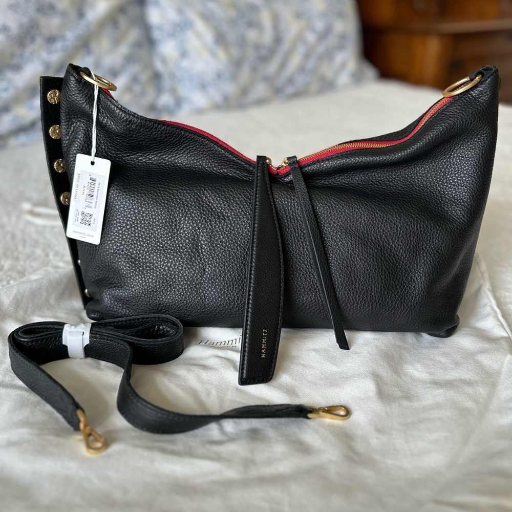 Hammitt Mr. G Med Black Brushed Gold Red Zip